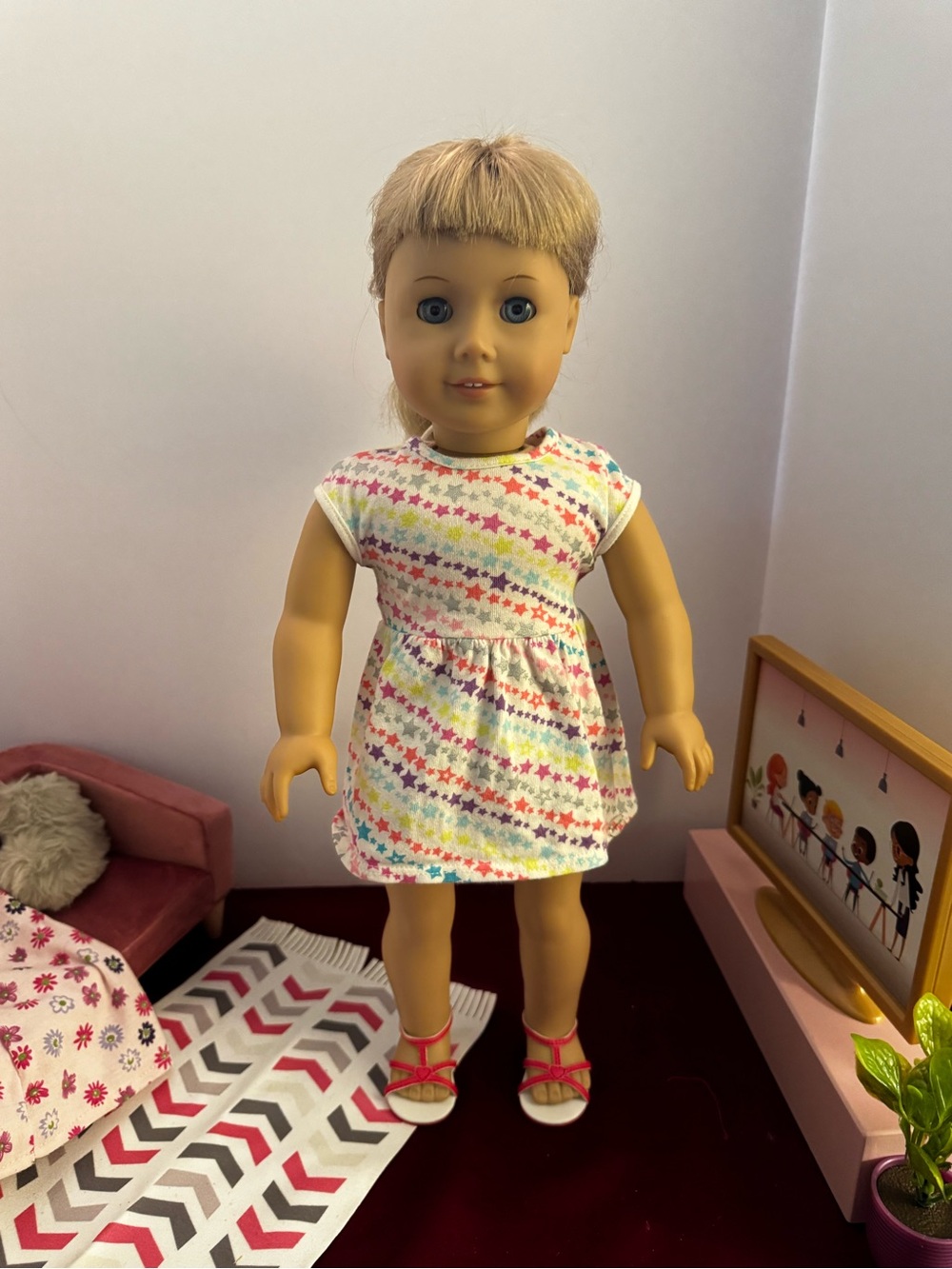 American Girl Doll JLY #3 Blonde Hair W/Bangs Blue Eyes AG Outfit & OB Gown